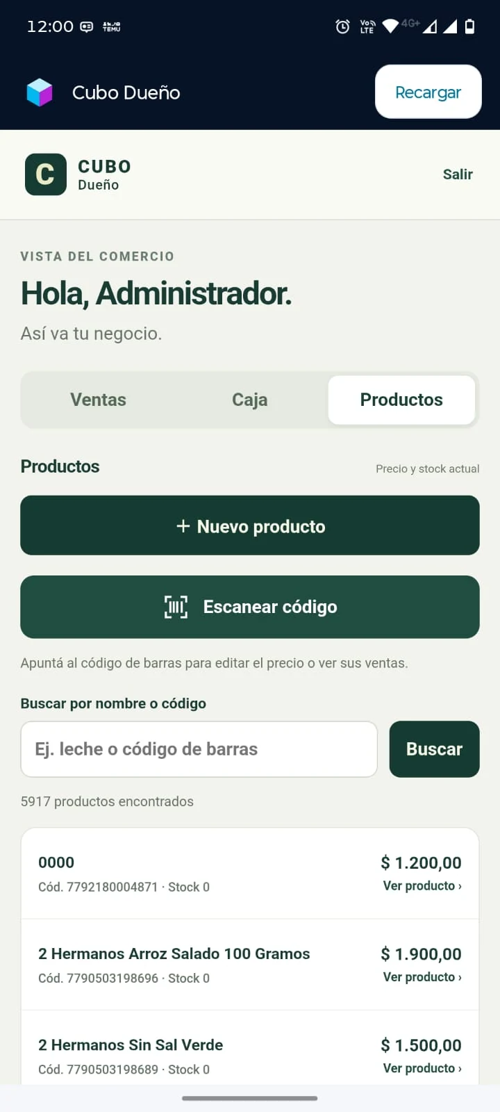CUBO en el celular: crear productos, escanear códigos y consultar precios y stock