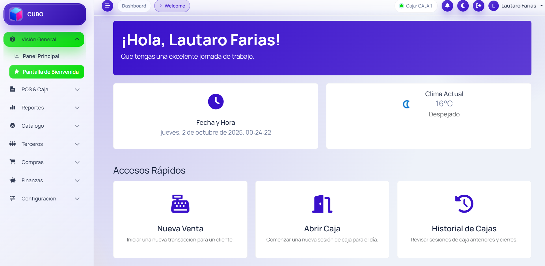 Pantalla de Bienvenida